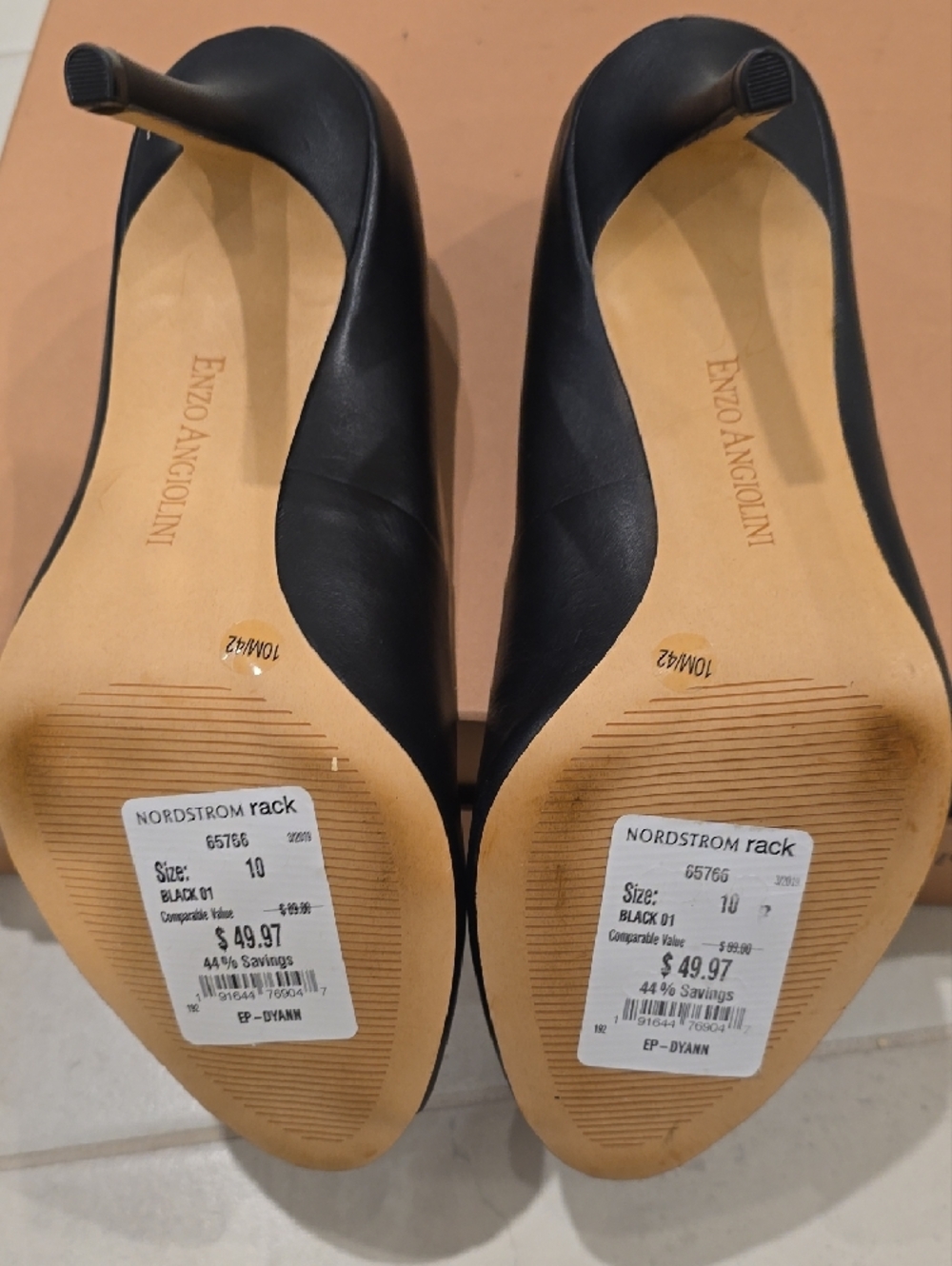 Enzo Angiolini Black Peep-Toe Leather Heels - Picture 7 of 12